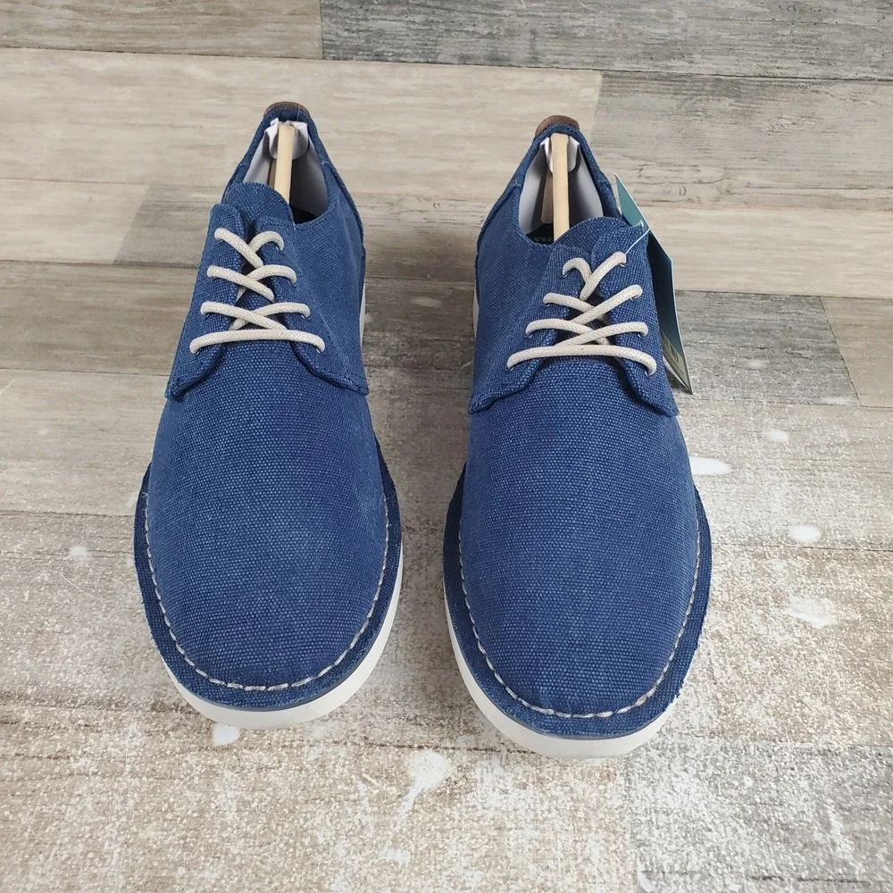 Toms Preston Mens Casual Shoes 8.5 Navy Washed Canvas Stitch Out Lace Up Sneaker